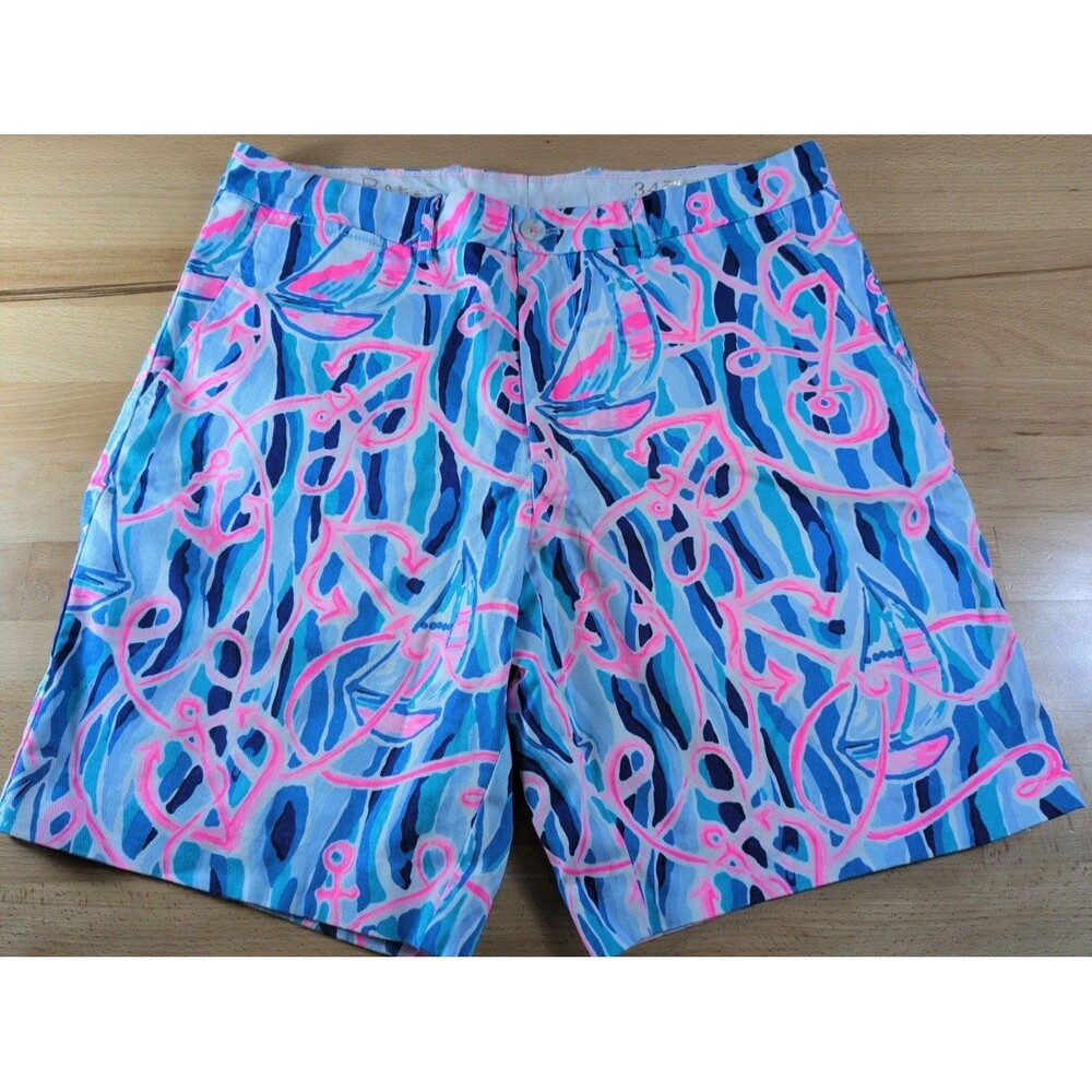 Lilly Pulitzer Beaumont Shorts Mens 34 Reel Nauti Anchors Sailboat Beach Boating